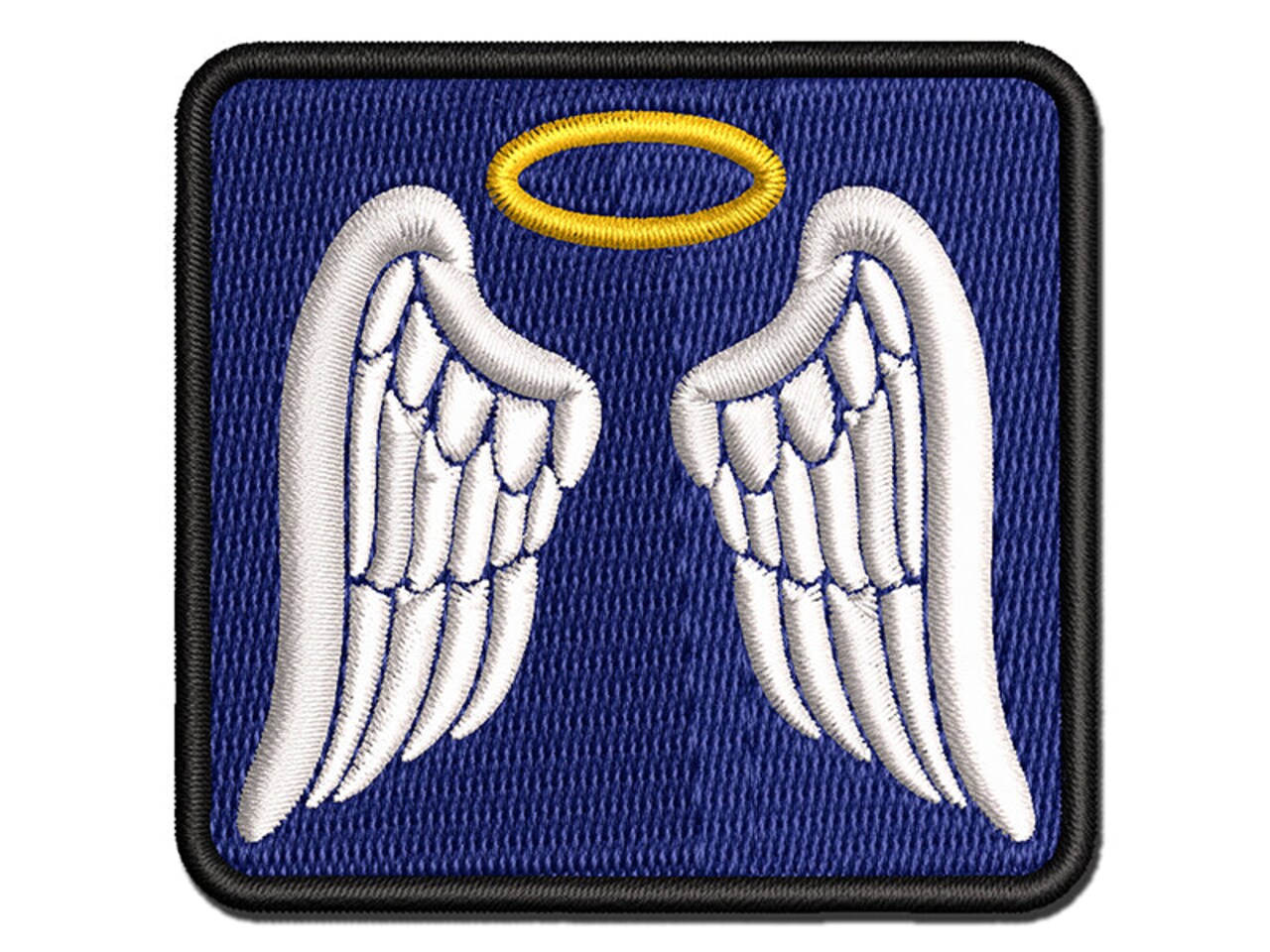 Angel Wings with Halo Multi-Color Embroidered Iron-On or Hook & Loop Patch Applique